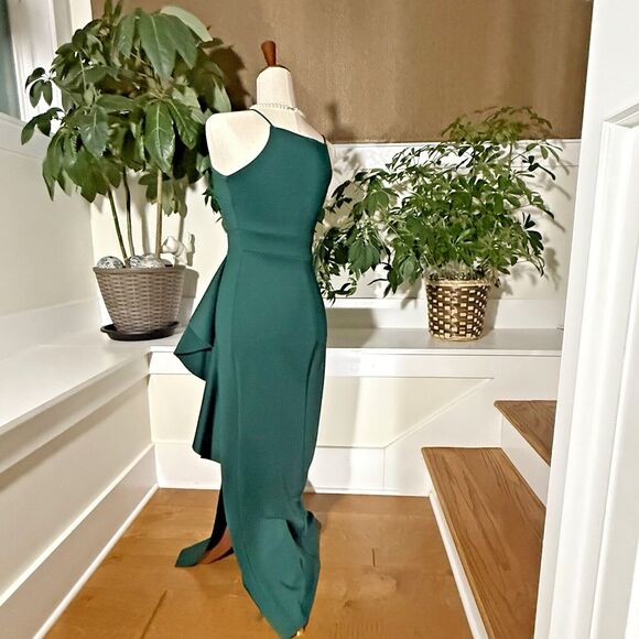 Formal Dress Long Size S Hunter green Spaghetti Straps Ruffle Prom Wedding EUC - Picture 4 of 8
